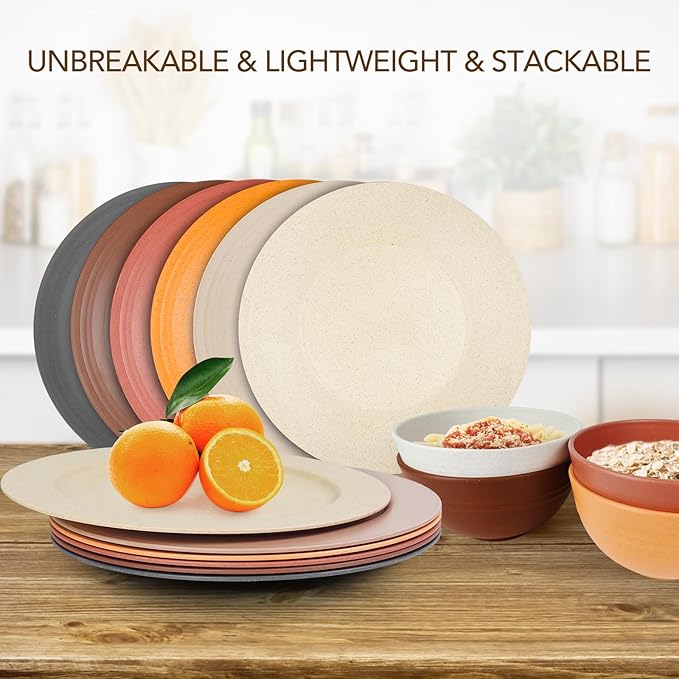 greenandlife 10inch/6pcs Dishwasher & Microwave Safe Wheat Straw Plates, Alternative for Plastic Plates, Lightweight Reusable Unbreakable Dinner Plates, Non-toxin, BPA Free for Kids Adults