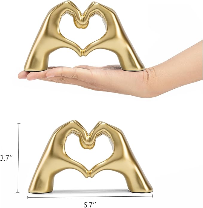 FANTESTICRYAN Medium Heart Hands Statues Hand Love Sculpture Cute Decorative Home Decor Ornaments for Living Room, Wedding, Office Desktop, Cabinets, Bookshelf (Gold, Medium)