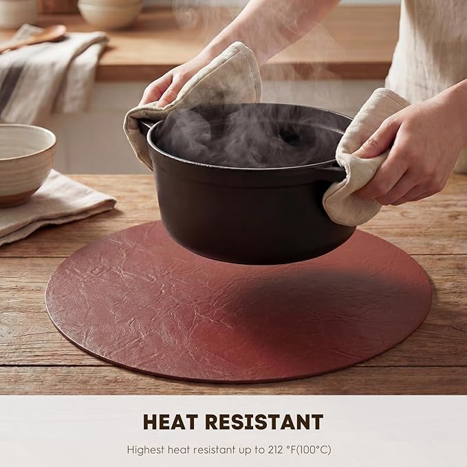 Artoid Mode Red Faux Leather Placemats Set of 4, 15 Inch Waterproof Wipeable Heat Resistant Vinyl Place Mats, Reversible Table Mats for Christmas Kitchen Dining Decor