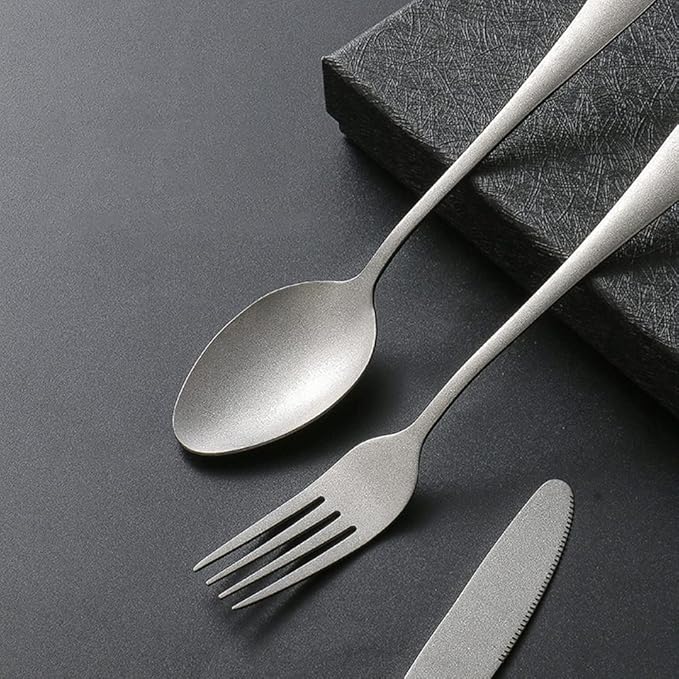 Matte Silverware Set for 16 Stainless Steel Flatware Set Vintage Style Delicate Cutlery Utensils 80 Piece Include Knives Forks and Spoons Tableware Set for Home Kitchen Wedding Restaurant