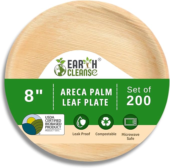 The Palm Dinnerware – Palm Plates 8 Inch Round (200 Count) | Compostable & Biodegradable | Like Bamboo Disposable Plates | Oven & Microwave Safe | USDA 100% Biobased