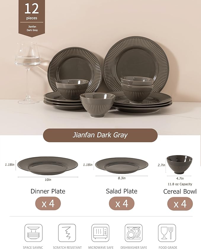 Dinnerware sets plates and bowls sets modern plates,Ceramic Dinnerware Sets,12 Pieces Porcelain Lightweight Plates,Scratch Resistant Dish Set (style - 14, 4 - Set (12pcs))