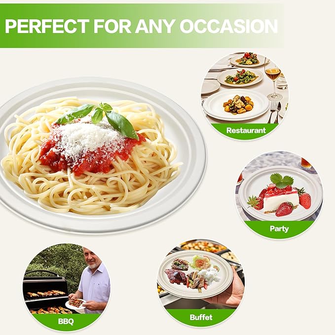 100 Pack Compostable Oval Paper Plates, 12.5 Inch Disposable Heavy Duty Bagasse Platters White Dinner Plates for Restaurant, Parties, Home, BBQ, Picnic, Christmas
