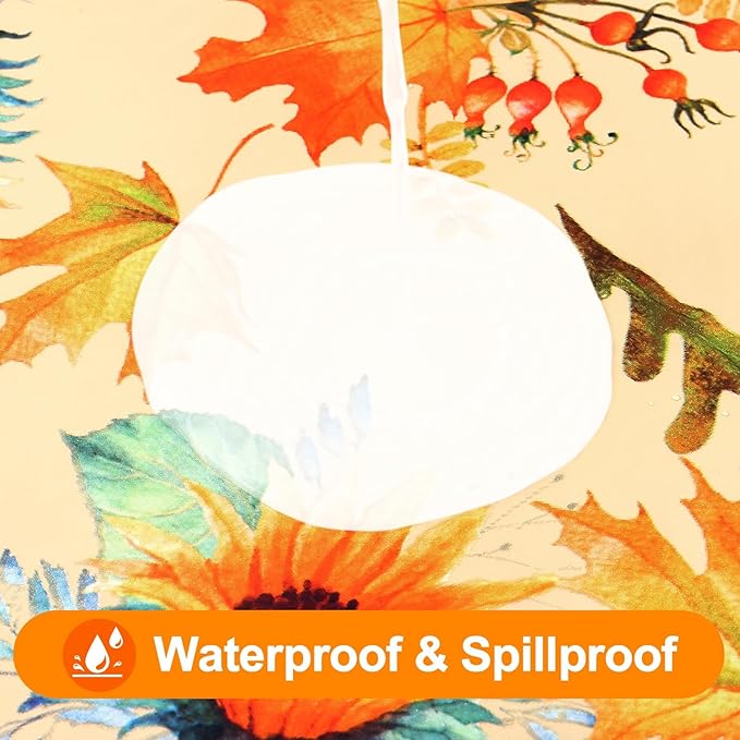 Smiry Fall Rectangle Table Cloth, Waterproof Vinyl Tablecloth with Flannel Backing, Wipeable Autumn Sunflower Plastic Tablecloths for Harvest and Thanksgiving Parties, (60"x120", Gold)