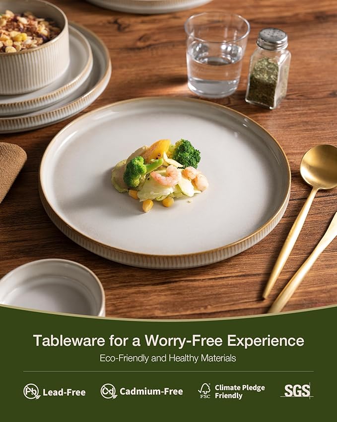 famiware Star Plates and Bowls Sets, Modern Stoneware Dinnerware Sets for 8, 24-Piece Kitchen Dish Set - Microwave and Dishwasher Safe, Chip and Scratch Resistant, Cappuccino White
