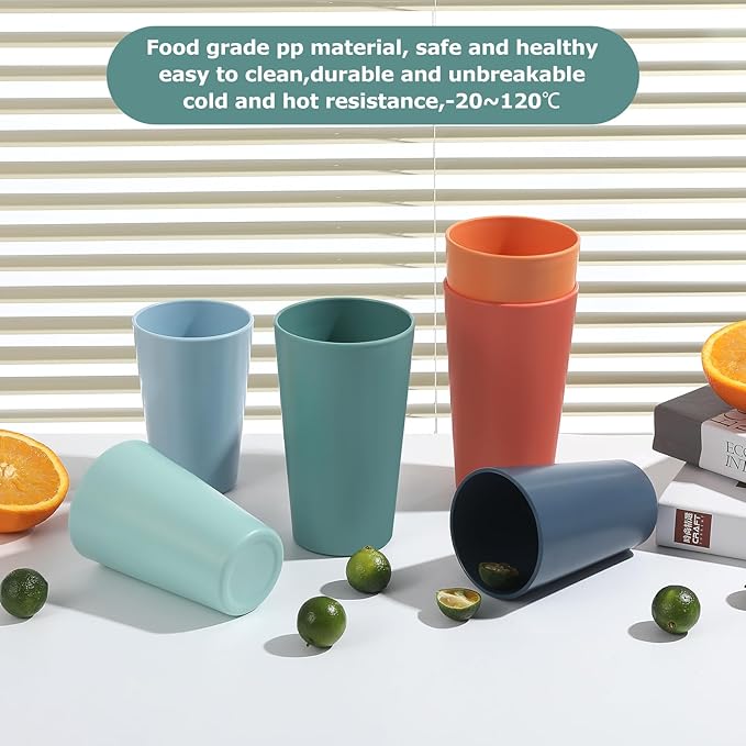 24 Pcs Unbreakable Plastic Cups Set, 20 oz Reusable Plastic Cups, Stackable Water Tumblers, Drinking Cup for Kitchen, Outdoor, BPA-free, Dishwasher Refrigerator and Microwave Safe, Dark Green