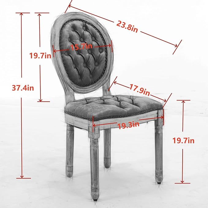 Ball & Cast French Vintage Upholstered Dining Chairs Set of 2, Button Tufted Kitchen Side-Chairs with Carved Antique Wood Frame & Nailhead Trims, PU-Leather Curved Backrest Louis Chair, PU Brown