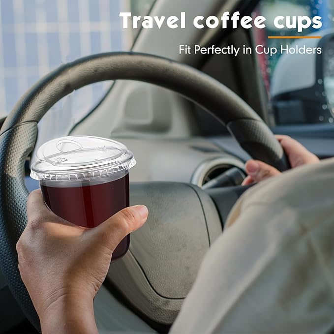 Baderke 50 Pcs Plastic Cups with Sip Lids Round Bottom Disposable Plastic Coffee Cups with Lids Clear Strawless Crystal Mugs for Iced Coffee Smoothie Cold Beverage Party Catering Supplies (12 oz)