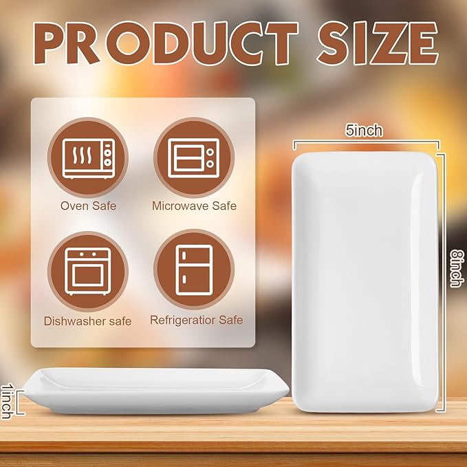 Irenare 20 Pcs 8 Inch Rectangular Salad Plates White Rectangular Porcelain Dessert Plates Appetizer Serving Tray Porcelain Platters for Fruit Sushi Dinner Parties, Microwave, Oven Safe