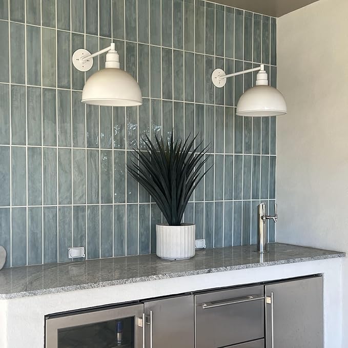 Steel Lighting Co. Hollywood Bowl Light | Outdoor Wall Mounted | 15 inch Bowl Dome | 20 inch Straight Arm | Barn Light Made in America | Red Exterior/White Interior