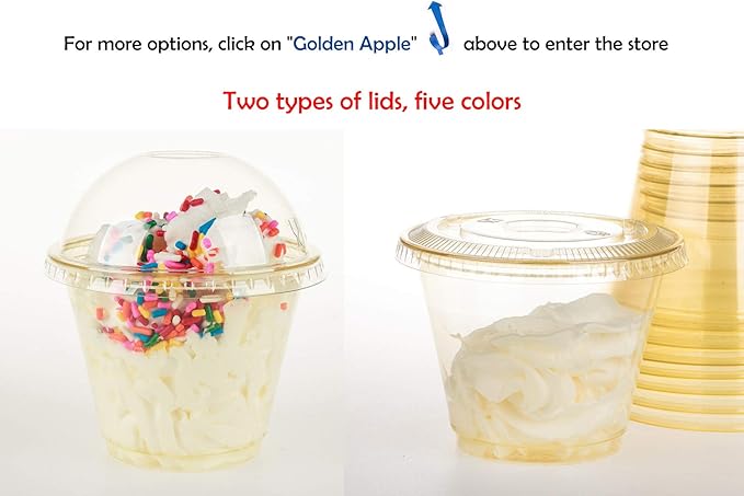Golden Apple, 9oz-50sets Yellow Plastic Cups with Clear Flat no Hole lids.…