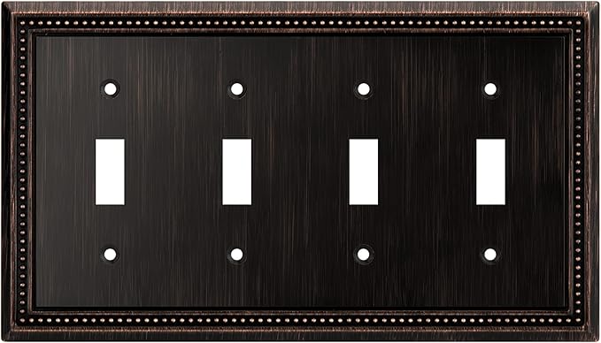 Henne Bery Sunken Pearls Heavy Duty Decorative Wall Plate Switch Plate Outlet Cover (Quad Toggle, Aged Bronze)