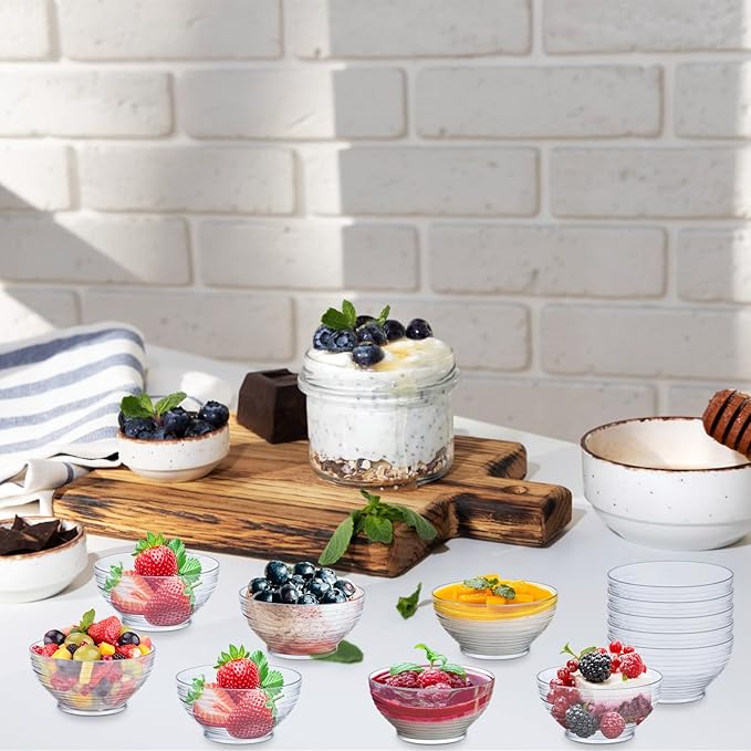 150 Pcs 3 oz Mini Dessert Bowls Small Appetizer Dessert Cups Reusable Mini Clear Plastic Bowls Small Party Serving Cups for Mousse, Puddings, Appetizers, Condiments, Snacks,ketchup, Soy, BBQ, Party