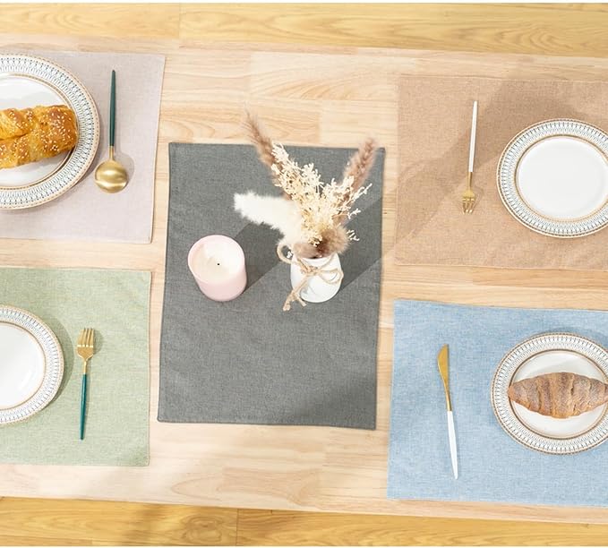 UnivoColors Set of 6 Faux Linen Placemats, Heat-Resistant & Easy-to-Clean,13"x19"for Dining Table, Kitchen, Holiday Meals (Powder Blue)