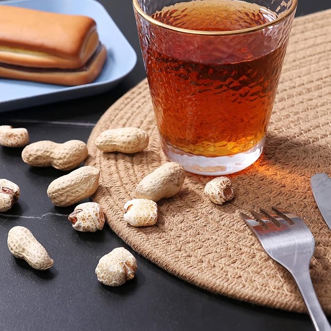 4 Pack Oval Woven Placemats and Set of 4 Round Fabric Coasters, Cotton Braided Tablemat Set, Heat-Resistant Pot Holders, 11.5 * 15.8'' Washable Plate Chargers for Christmas Table Decoration
