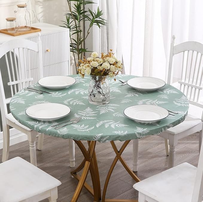 Walrus Round Vinyl Fitted Tablecloth with Flannel Backing Elastic Edge Design Table Cover Waterproof Oil-Proof PVC Table Cloth Stain-Resistant Best for 57"-66" Round