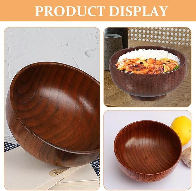 Large 16cm Wooden Salad Bowl Heat-resistant Wood Serving Bowl for Kitchen and Dining Multipurpose Food for Salad Fruit and Bread Sturdy Smooth Finish