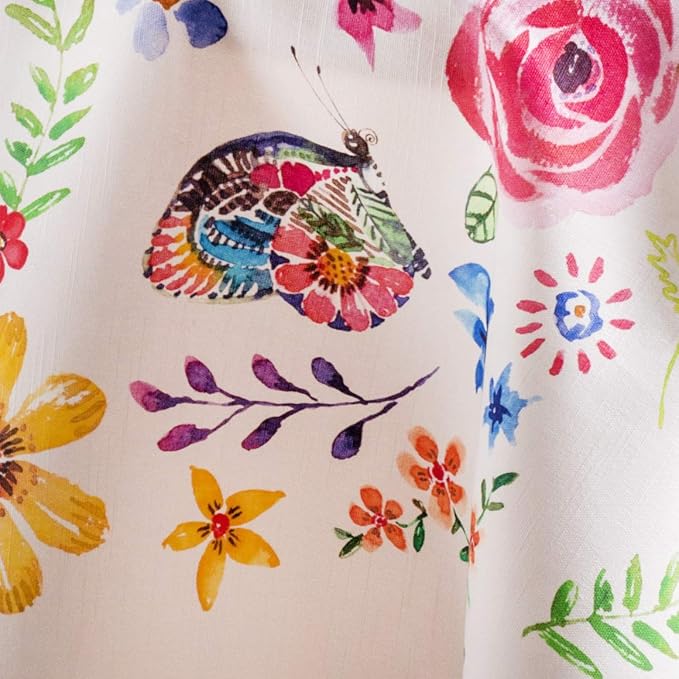 Maison d' Hermine Table Cloth Round Table 100% Cotton 69 Round Inches Tablecloth Reusable Decorative for Dining Room Farmhouse Home Valentines Day Decorations Spring Summer - Happy Florals - Sweety