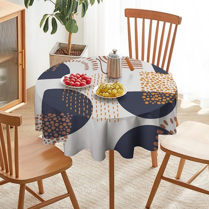Abstract Modern Art Mid Century Round Tablecloth, Mid Century Rustic Boho Art Pattern Tablecloth for Home Party Dining Room Kitchen Decor 60Inch(152cm)