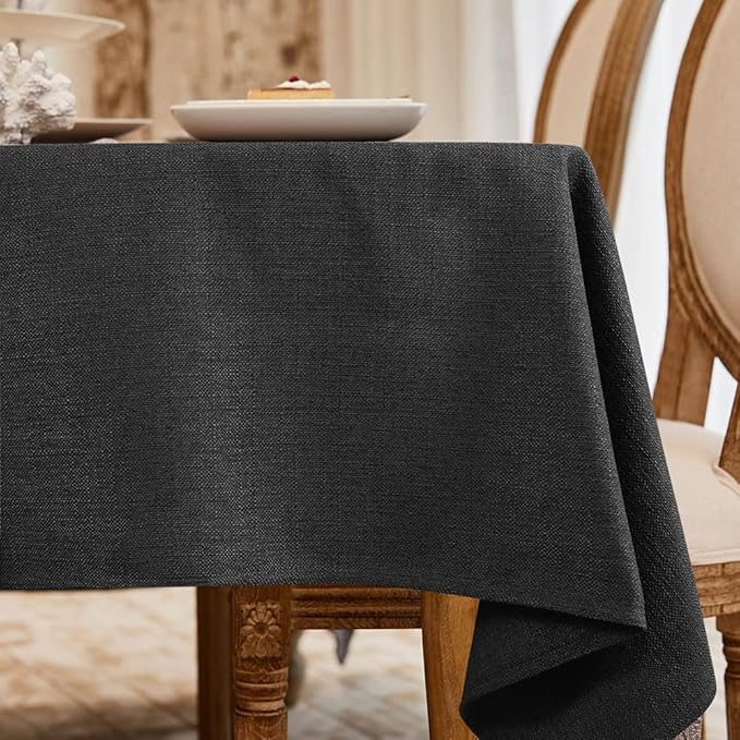 BALCONY & FALCON Rectangle Tablecloth Washable Wrinkle Resistant and Water Proof Table Cloth Decorative Linen Fabric Tablecloths for Dining Parties Kitchen Wedding and Outdoor Use (Black, 55x70)