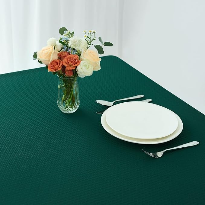maxmill Square Tablecloth Water Resistance Antiwrinkle Spill Proof Weaved Texture Pattern Table Cloth, Christmas Decorative Fabric Table Cover for Parties, Holiday Dinner, 70 x 70 Inch, Hunter Green