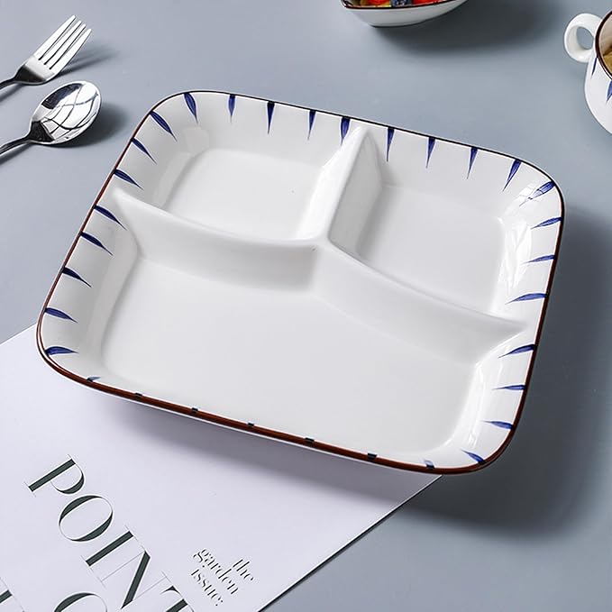 Ceramic Divided Porcelain Dinner Plate - 10 Inch, Breakfast, Lunch, Bowl, Portion Control, Salad - Kitchen Tableware