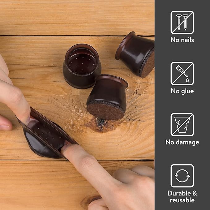 Aneaseit Chair Leg Floor Protectors - 16 pcs Dark Walnut - Felt Bottom Silicone Pads for Hardwood Floors & Furniture Feet - Rubber Caps for Chairs - Large
