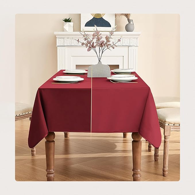 BALCONY & FALCON Rectangle Tablecloth Waterproof Table Cover Peach-Skin Fabric and Satin Double-Sided Usable Table Cloth for Wedding, Party, Restaurant, Hotel and Dining (Red 57x118)