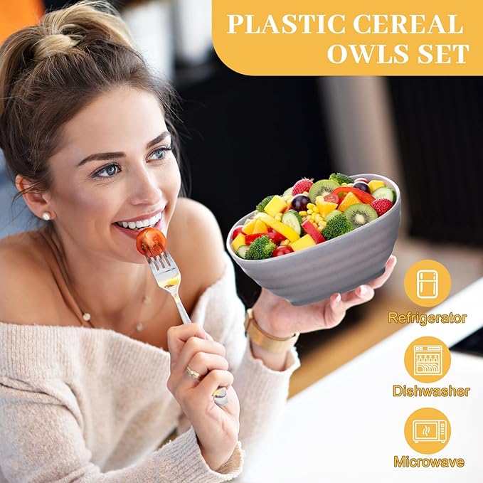 Gejoy 64 Pcs Unbreakable Cereal Reusable Wheat Straw Lightweight Bowls Microwave and Dishwasher Safe Soup Fiber Bowls for Kitchen Serving Salad Rice Snacks(Light Gray)