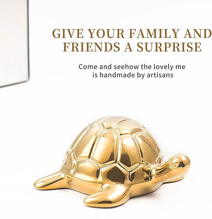 Golden Turtle Statue Set,Sculptures Gold Turtle Ornament Ceramic Statue Home Accessories Gold Desk Home Indoor Decorative Collectible Decor or Elders (3 Pieces)