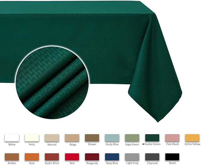maxmill Square Tablecloth Weaved Texture Stain Resistant Waterproof Wrinkle Resistant Soft Table Cloth, Christmas Dinner Fabric Decoration for Dining Room Holiday Party, 52 x 52 Inch, Hunter Green