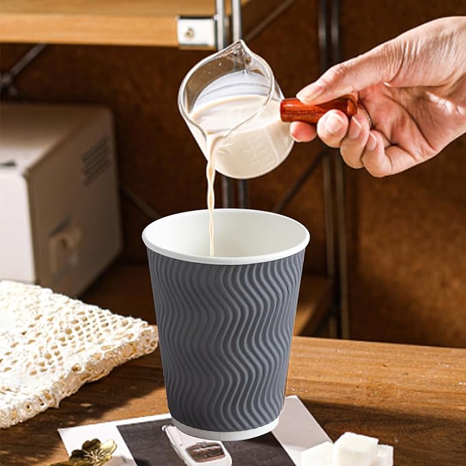 Coffee Cups 12 oz 120 Pack, Corrugated Insulated Ripple Wall Disposable Paper Coffee Cups 12oz, To Go for Hot Beverage or Cold Drinks Office/Home/Cafe/Party/Travel (Gray) | Corrugated, Insulated, Ripple Wall, Disposable, 12oz, To Go
