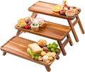 3 Tier Serving Tray 17 Inch Wooden Tiered Tray Stand Foldable Dessert Table Display Set Decor Charcuterie Boards Rustic Wood Platters Trays for Party Food Display