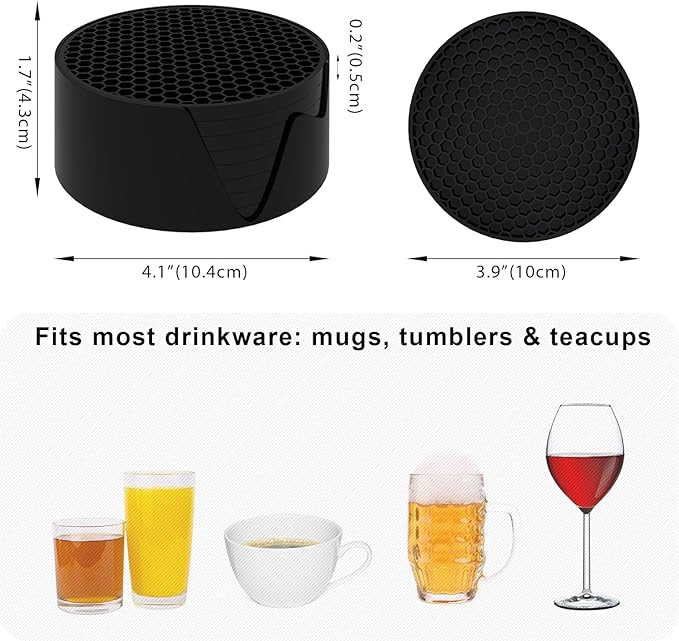 Silicone Coasters [8 Pack] with Holders Drink Coasters, for Hot or Cold Drinks Thickened, Non-Slip, Non-Stick (Gray)