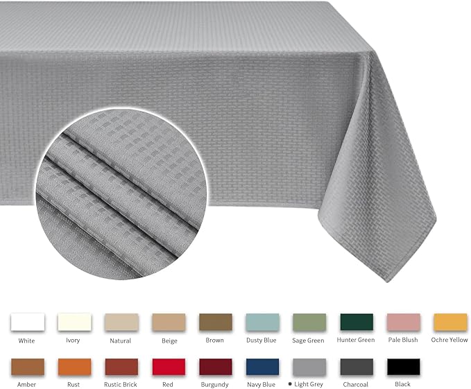 maxmill Square Jacquard Tablecloth Waterproof Spillproof Wrinkle Resistant Soft Weaved Design Table Cloth for Dinner and Party Washable Fabric Cover, Indoor Outdoor Use, 60 x 60 Inch, Light Grey