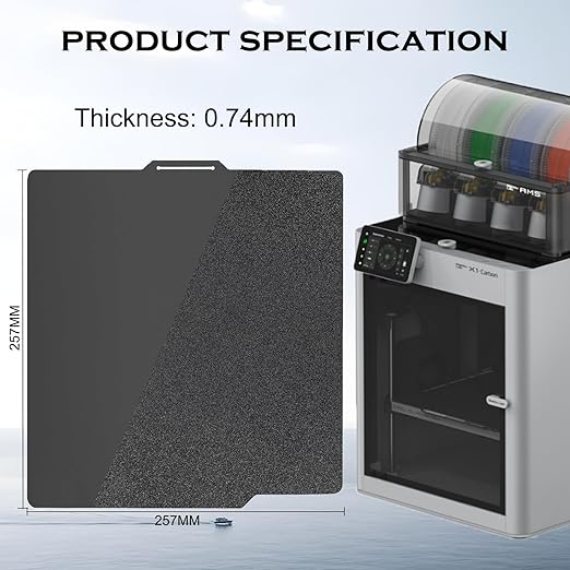 3D Printer P2S P1S Build Plate Smooth Textured PEI Bambu Labs Build Plate for Bambu Labs X1 X1C X1E P1P P1S A1, Black PEI Spring Steel Sheet Plate Flexible Platform 257x257mm for Bambulab 3D Printers