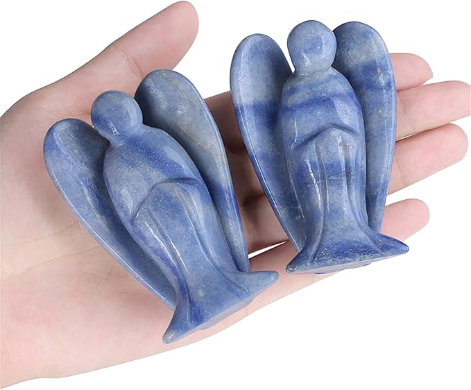 YATOJUZI 3" Blue Aventurine Angel Decor Big Hand-Carved Angels Guardian Sculpture Statue Figurines Natural Crystal Stones and Healing Crystals Home Room Office Desk Decoration Wisdom Gifts for Women