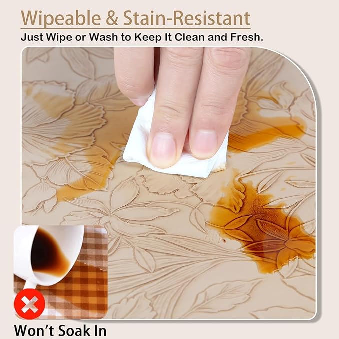 SolaraDawn Faux Leather Table Placemats Set of 4, Washable, Wipeable & Heat-Resistant Table Mats, Waterproof Dining Place Mats with Embossed Texture for Kitchen & Dining, Beige, 17" × 12"