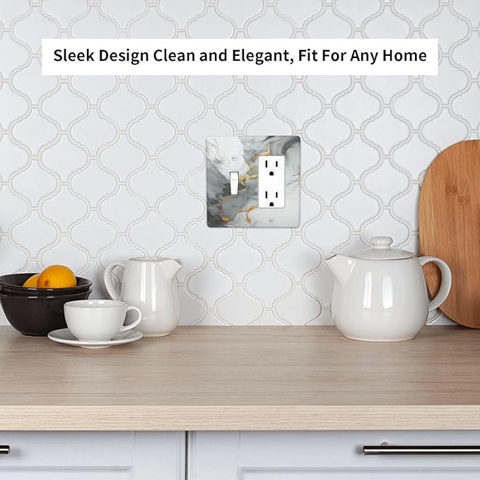 Light Switch Cover Gray/Gold Marble Abstract Modern Luxury 2 Gang Toggle Rocker Combo Socket Cover Wall Plates Decorative Switch Plates and Outlet Covers for Bathroom Bedroom Decor