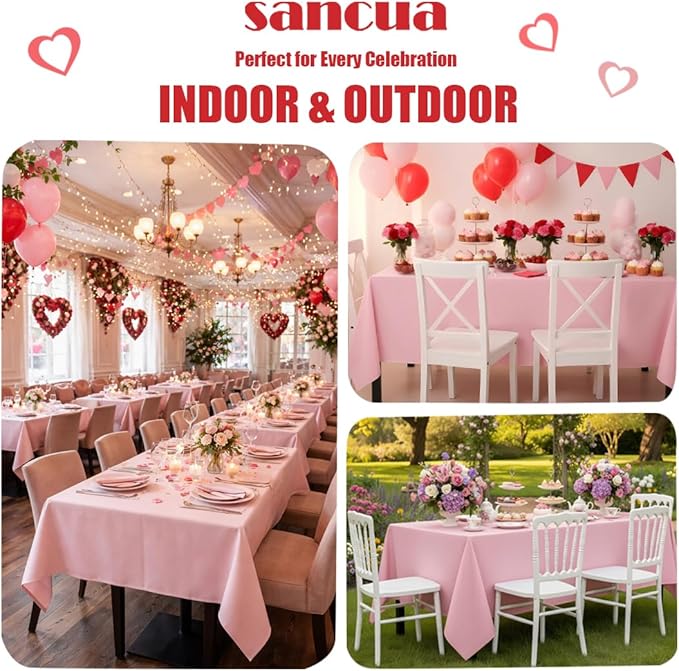 sancua Rectangle Tablecloth - 70 x 90 Inch - Stain and Wrinkle Resistant Washable Polyester Table Cloth, Decorative Fabric Table Cover for Dining Tables, Buffet Parties and Camping, Pink