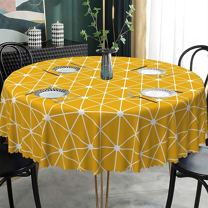 Laeacco 36 Inch Geometric Round Tablecloth Orange Triangle Modern Geometric Abstract Art Print Table Cloth Washable Waterproof Wrinkle Free Table Cover for Kitchen Dining Picnic Party Decoration