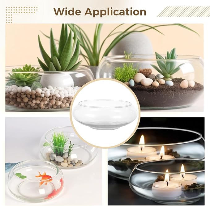 2 PCS Round Glass Vase Bowl, 6"/ 8" Wide Mouth Round Glass Bowls, Succulent Planters, Fish Tank, Bubble Vases, Floral Decor Centerpieces, Flower Pots for Home Decoration (2PCS)