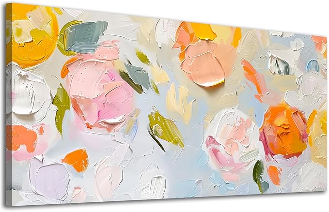 ADJUVANT Wall Art Impressionist Floral 48"L x 24"W, Colorful Flowers Canvas Painting Vibrant Blooms Artwork Soft Hues Prints Botanical Pictures Wall Decor for Living Room Bedroom Dining Room Home Office