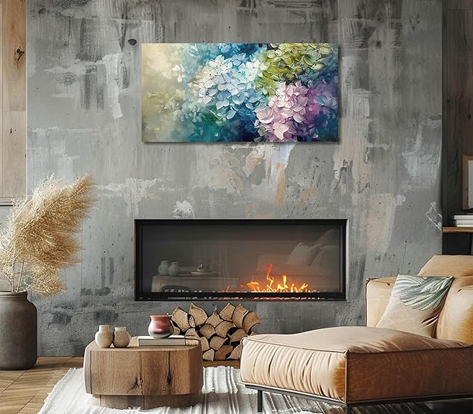 ADJUVANT Wall Art Impressionist Colorful Hydrangea 60" L x 30" W, Vibrant Hydrangea Blooms Canvas Painting Lush Petals Artwork Prints Floral Wall Decor for Living Room Bedroom Dining Room Home Office