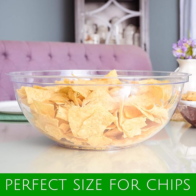 PLASTICPRO Disposable Round Serving Bowls, Party Snack or Salad Bowl, Plastic Crystal Clear Pack of 4 (X Large Bowls, 8)