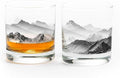 Black Lantern Set of 2 Whiskey Glasses Old Fashioned Glasses for Cocktails Whisky Scotch and Bourbon, Two Premium 11oz. Tumbler Glasses with Mountain and Clouds Screen Printed Design