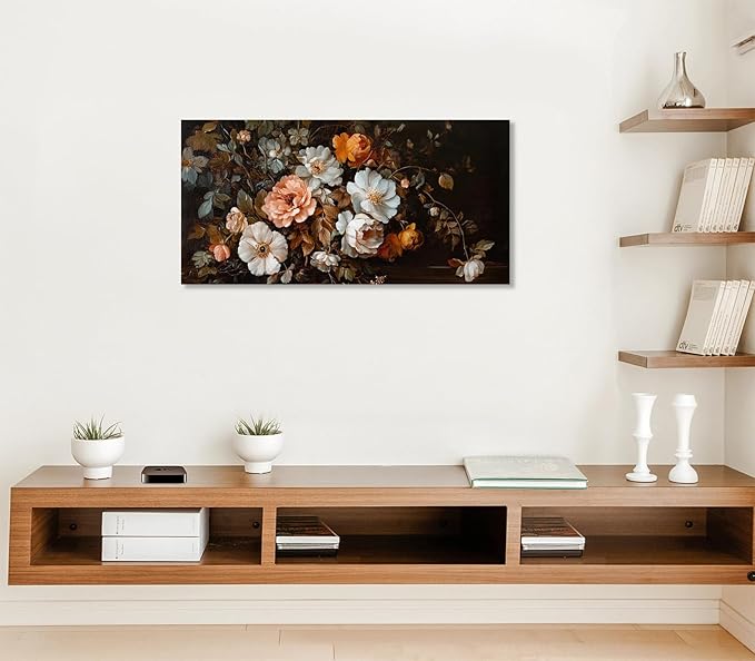 ADJUVANT Wall Art Vintage Floral Bouquet 48" L x 24" W, Old Fashioned Flowers Canvas Painting Romantic Artwork Classic Blooms Prints Botanic Wall Decor for Living Room Bedroom Dining Room Home Office