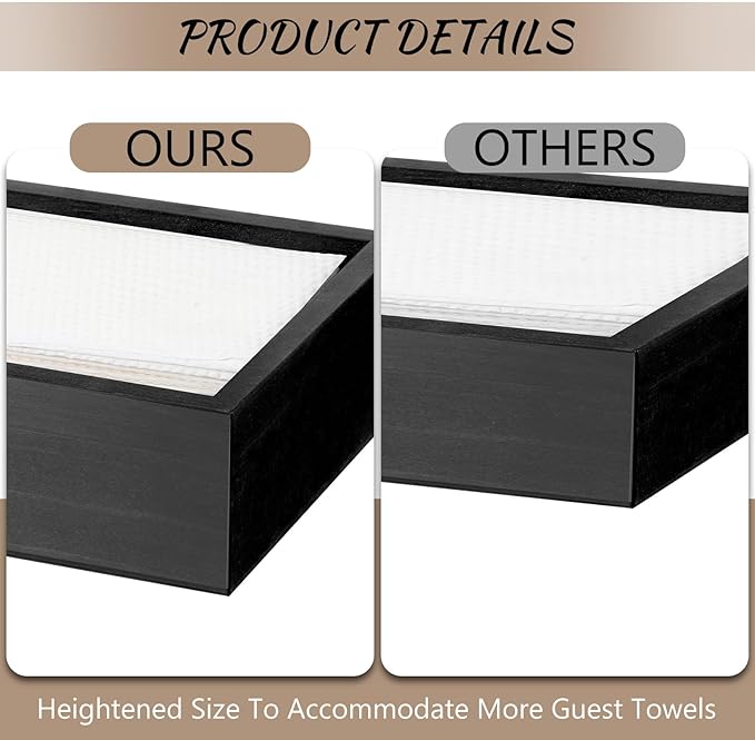 2 Pack Black Wooden Napkin Holder, Guest Towels Holder Flat Bathroom Napkin Tray Disposable Hand Towel Tray Cocktail Napkins Holders for Table Kitchen Counter Home Desk