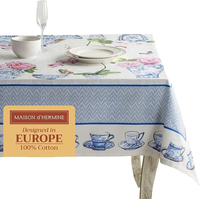 Maison d' Hermine Table Cloth Rectangle Table 100% Cotton 54 x 72 Inches Tablecloth Reusable Decorative for Dining Room Farmhouse Home Valentines Day Decorations Spring Summer - Canton