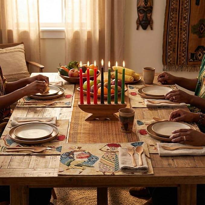 DaDa Bedding Dancing Women Tapestry Dining Table Placemats - Set of 4-Pieces Festive Celebrate Kwanzaa - Tribal African Tribal Culture - Decorative Cotton Linen Woven Kitchen Mats - 13” x 19” (18117)
